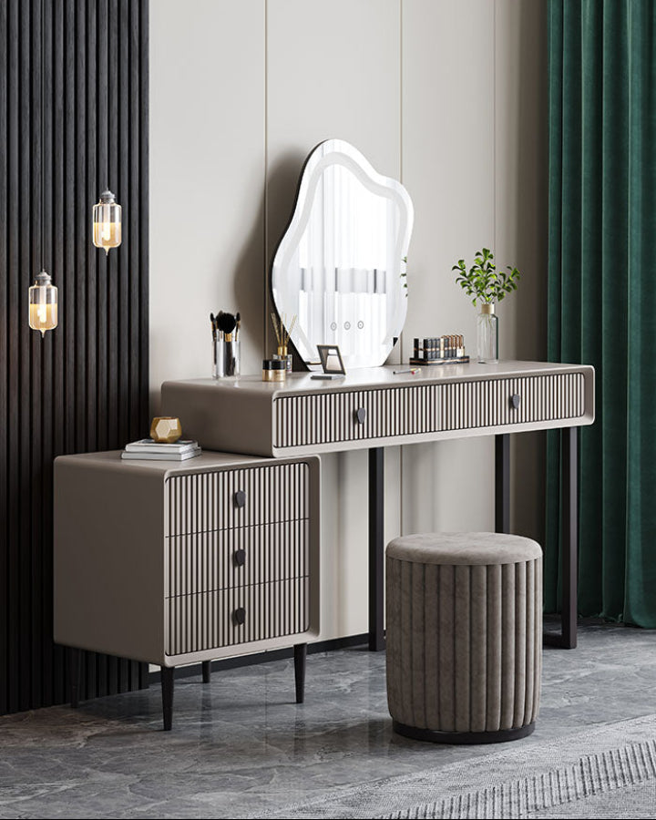 Lohko Dressing Table with Mirror and Drawer, Black Leg