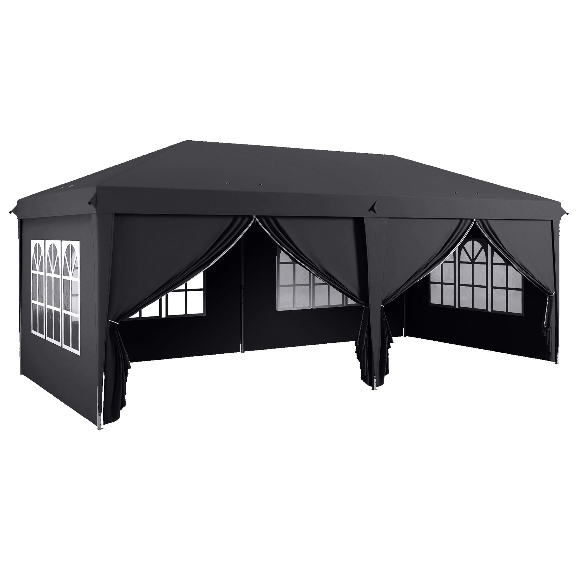 3 x 6m Pop-Up Gazebo, with Curtain Walls and Windows - Grey