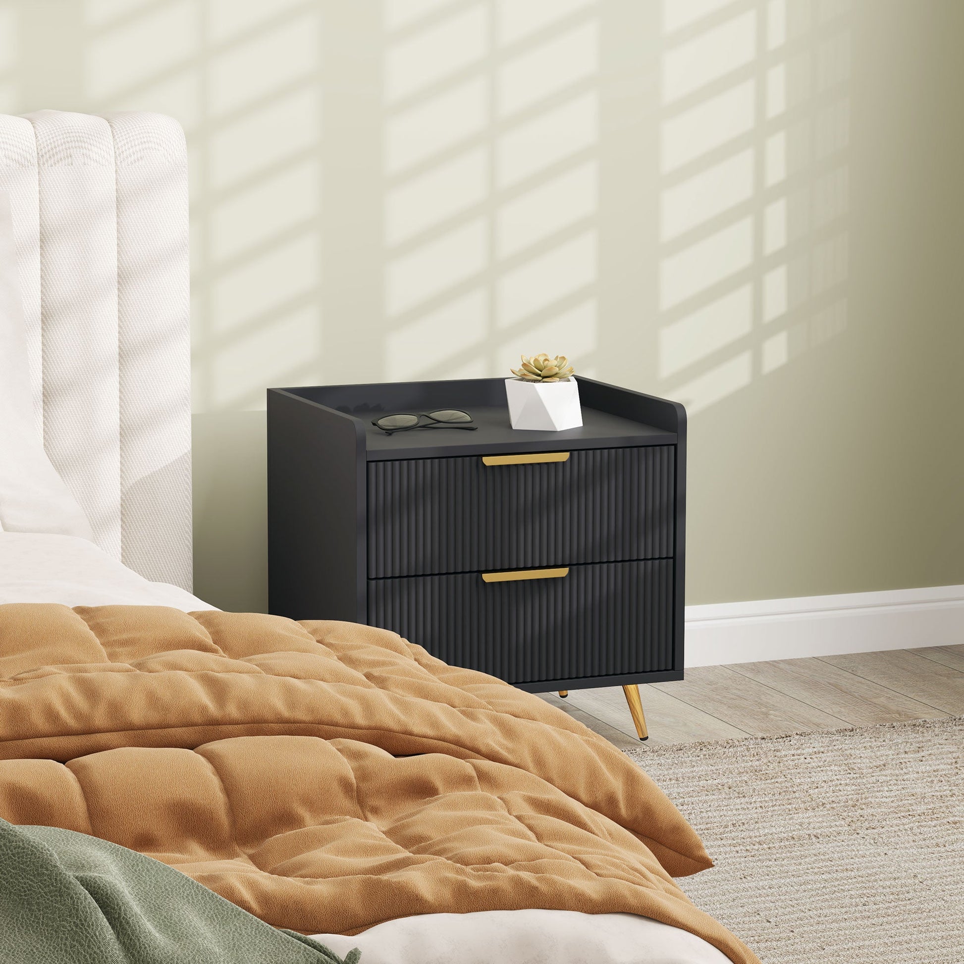 Elegant Two-Drawer Bedside Table - Black