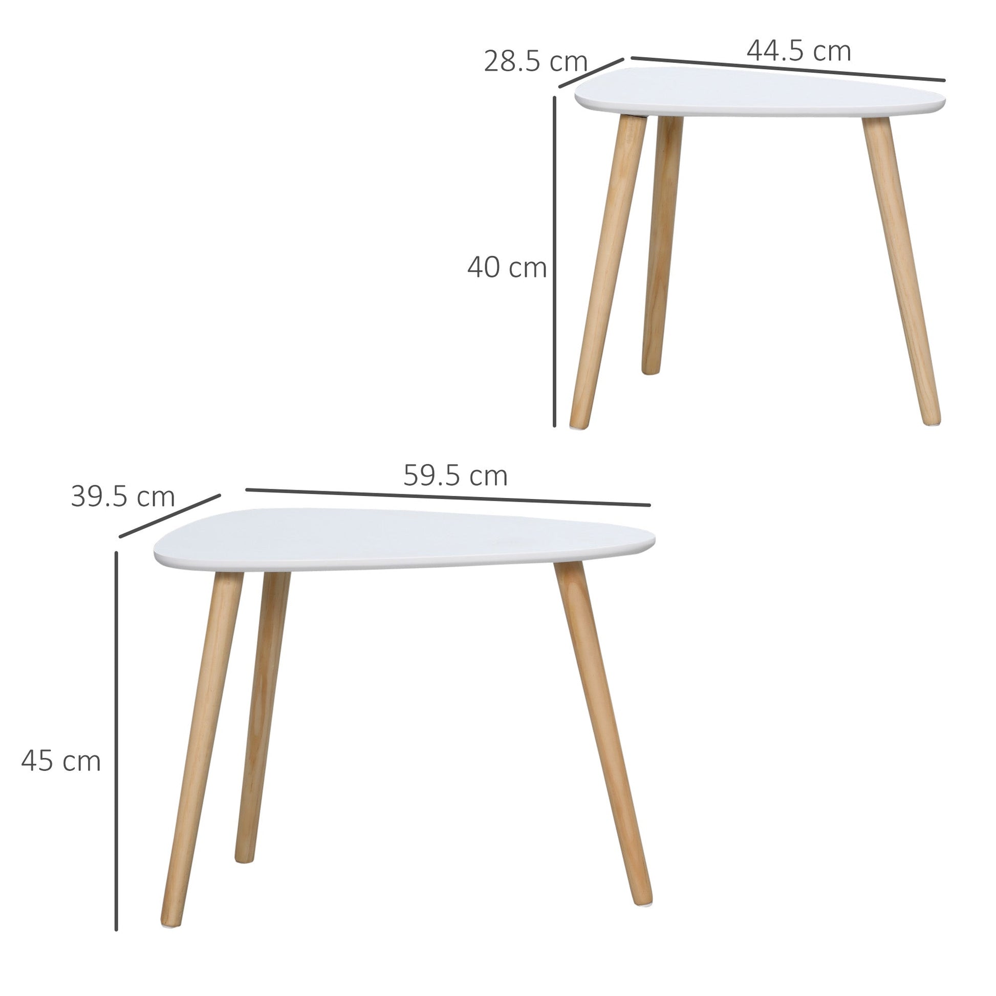 Nesting Coffee Table, Set of 2 Side Tables, Stacking End Tables with Solid Wood Legs, for Living Room Bedroom, White