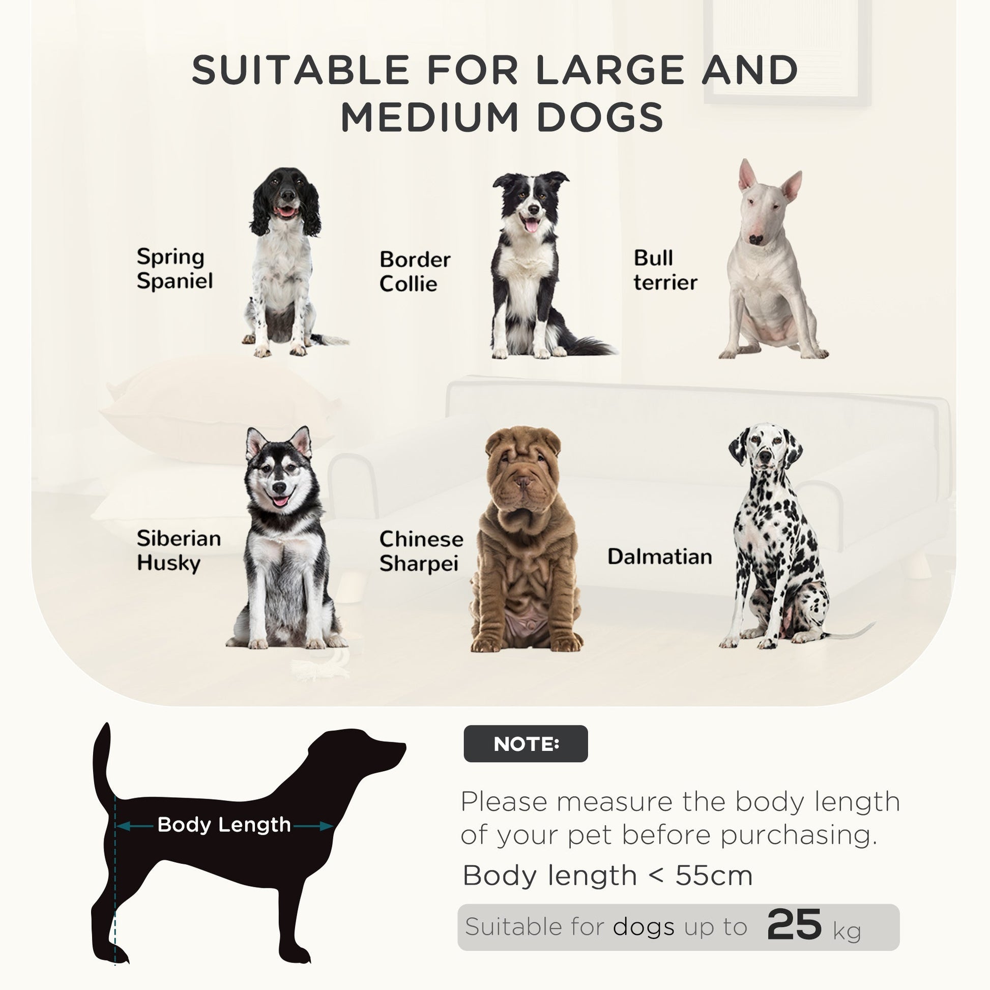 Dog Sofa, with Wooden Legs, Water-Resistant Fabric, for Medium & Large Dogs - Grey