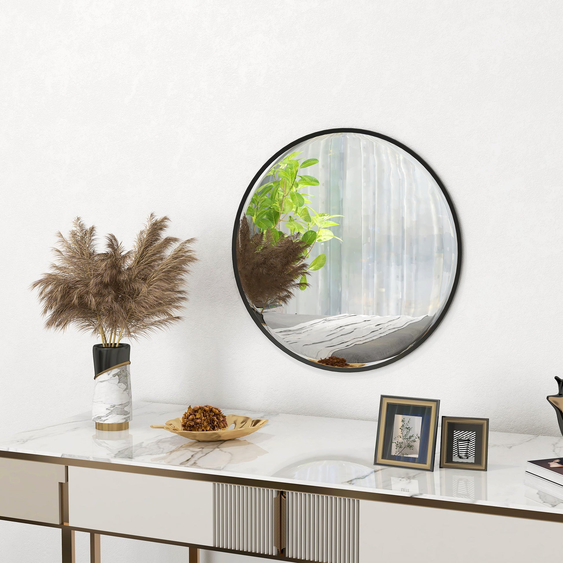 Decorative Wall Mirror for Bedroom Living Room, Modern Round Bathroom Mirror for Home Decor, Black