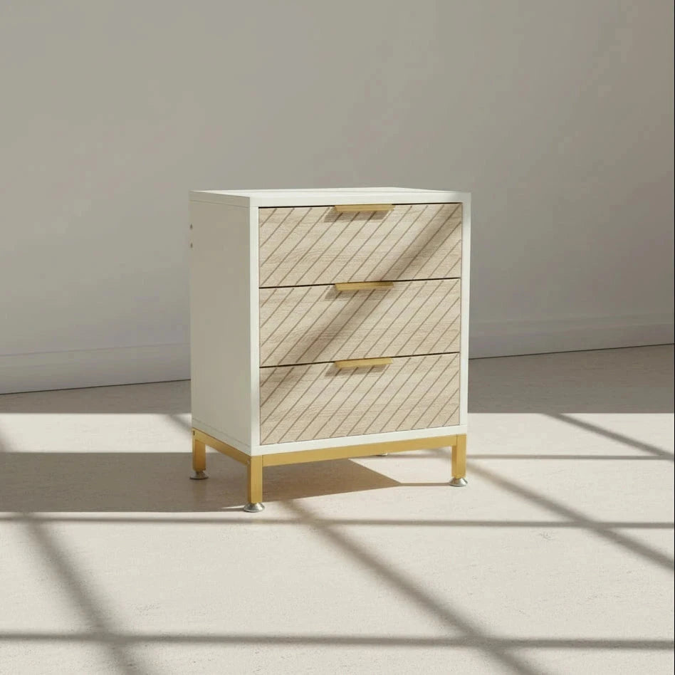Modern 3-Drawer Nightstand with Textured Wood Finish