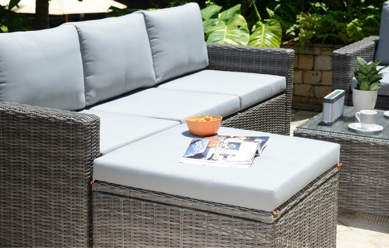 Marbella Grey 5-Seater Garden Sofa Set with Ottoman and Cover Bundle