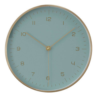 25cm Dia Gold and Mint Green Finish Wall Clock | Elko
