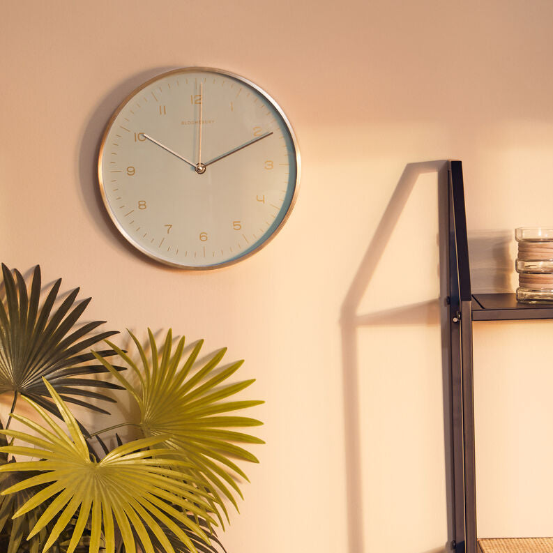 25cm Dia Gold and Mint Green Finish Wall Clock | Elko