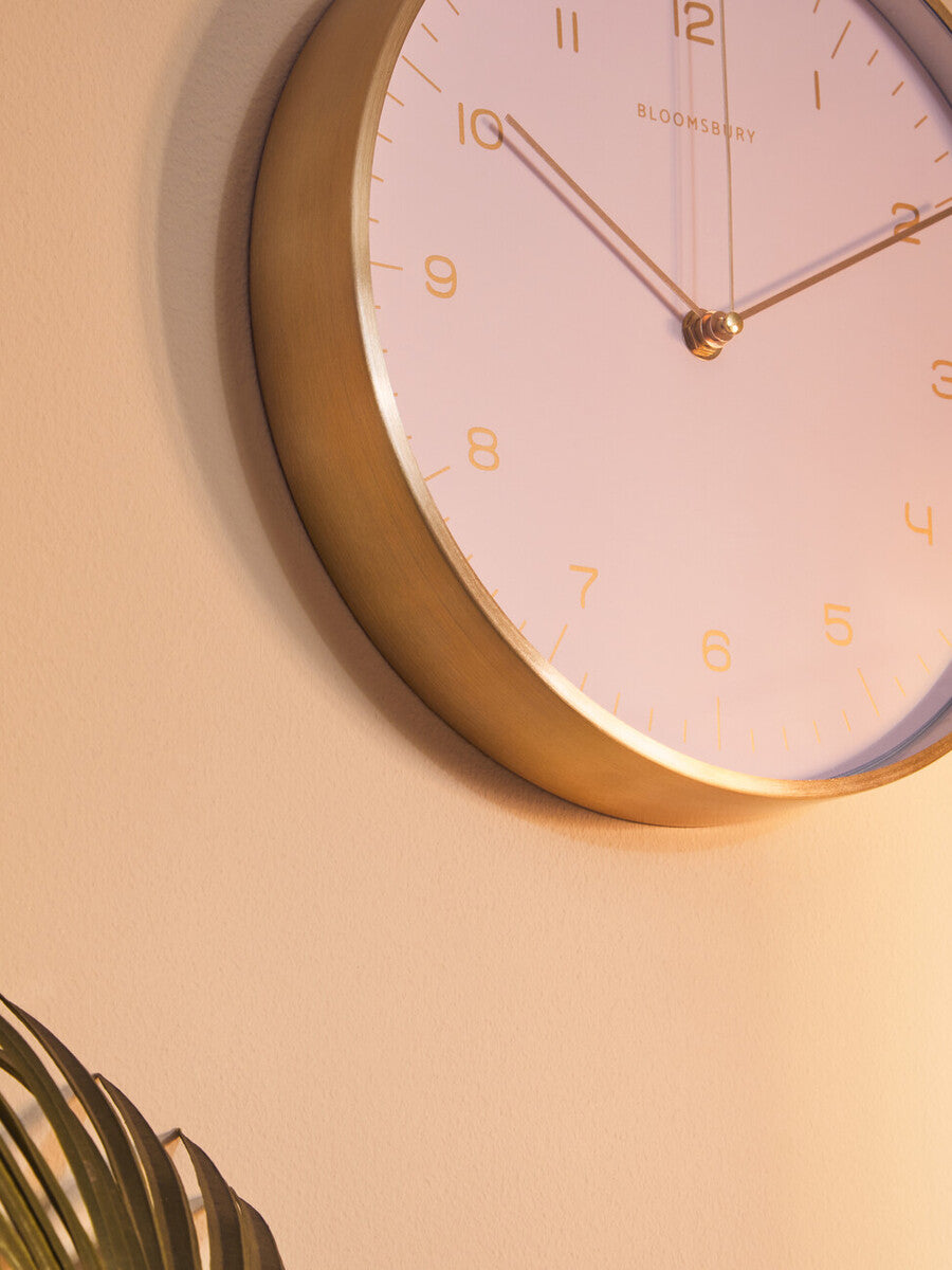 25cm Dia Gold and Pink Finish Wall Clock | Elko