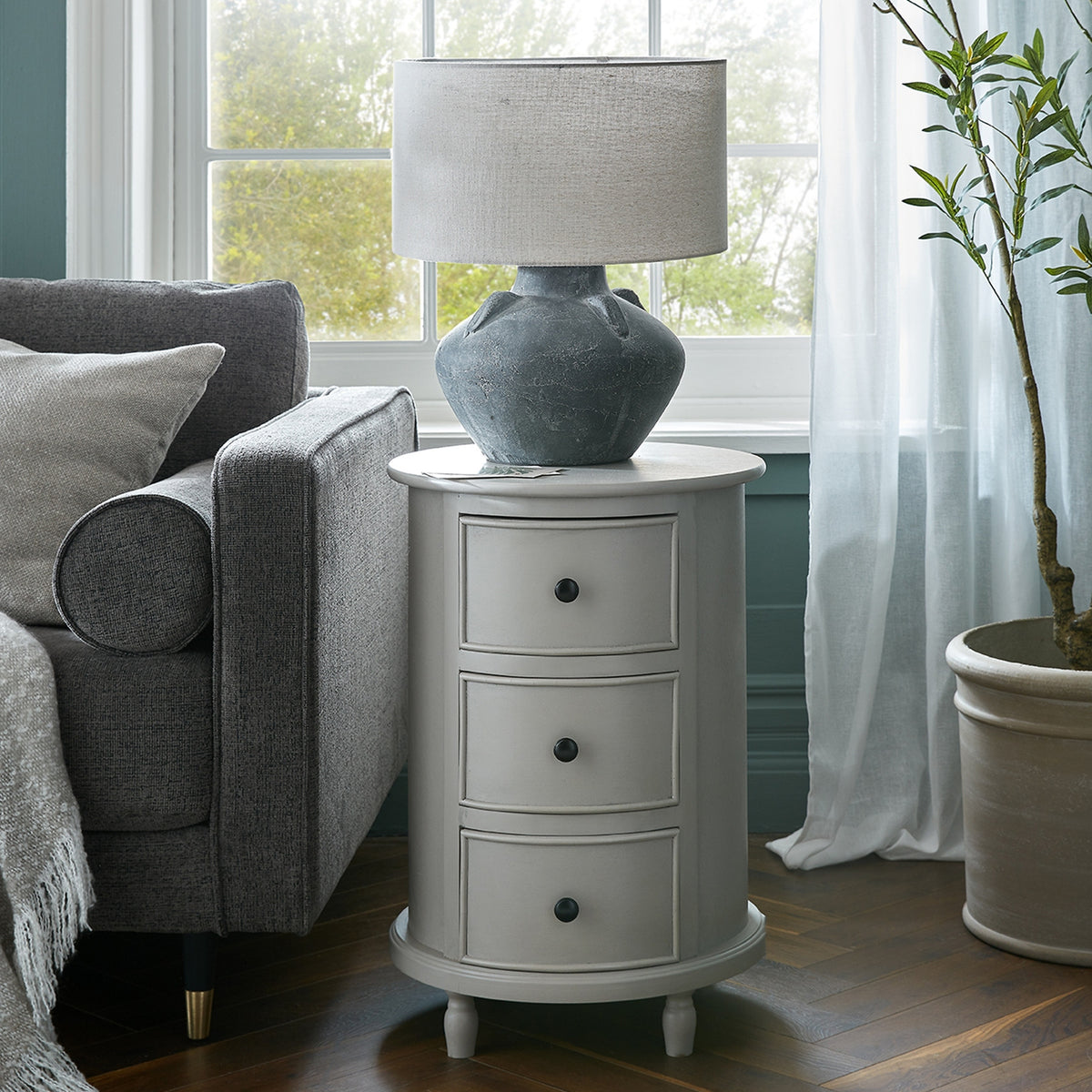 The Camden Collection 3 Drawer Round Side Table
