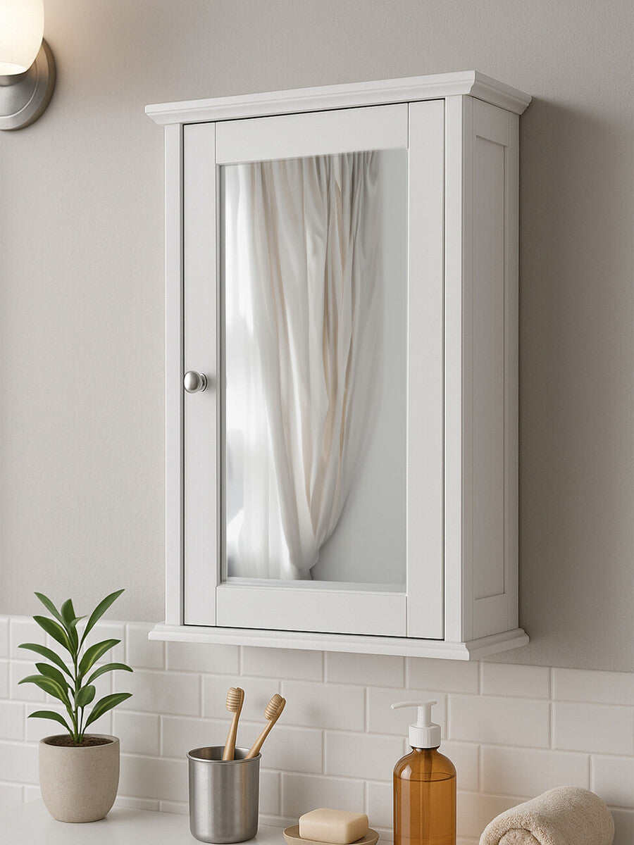 Portland White Wall Mounted Bathroom Cabinet with Mirrored Door
