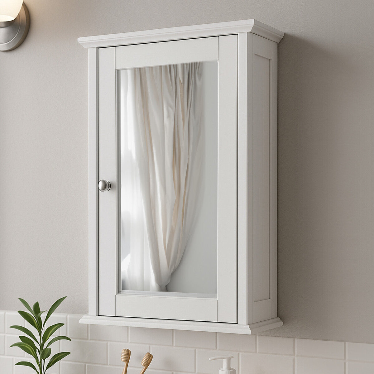 Portland White Wall Mounted Bathroom Cabinet with Mirrored Door
