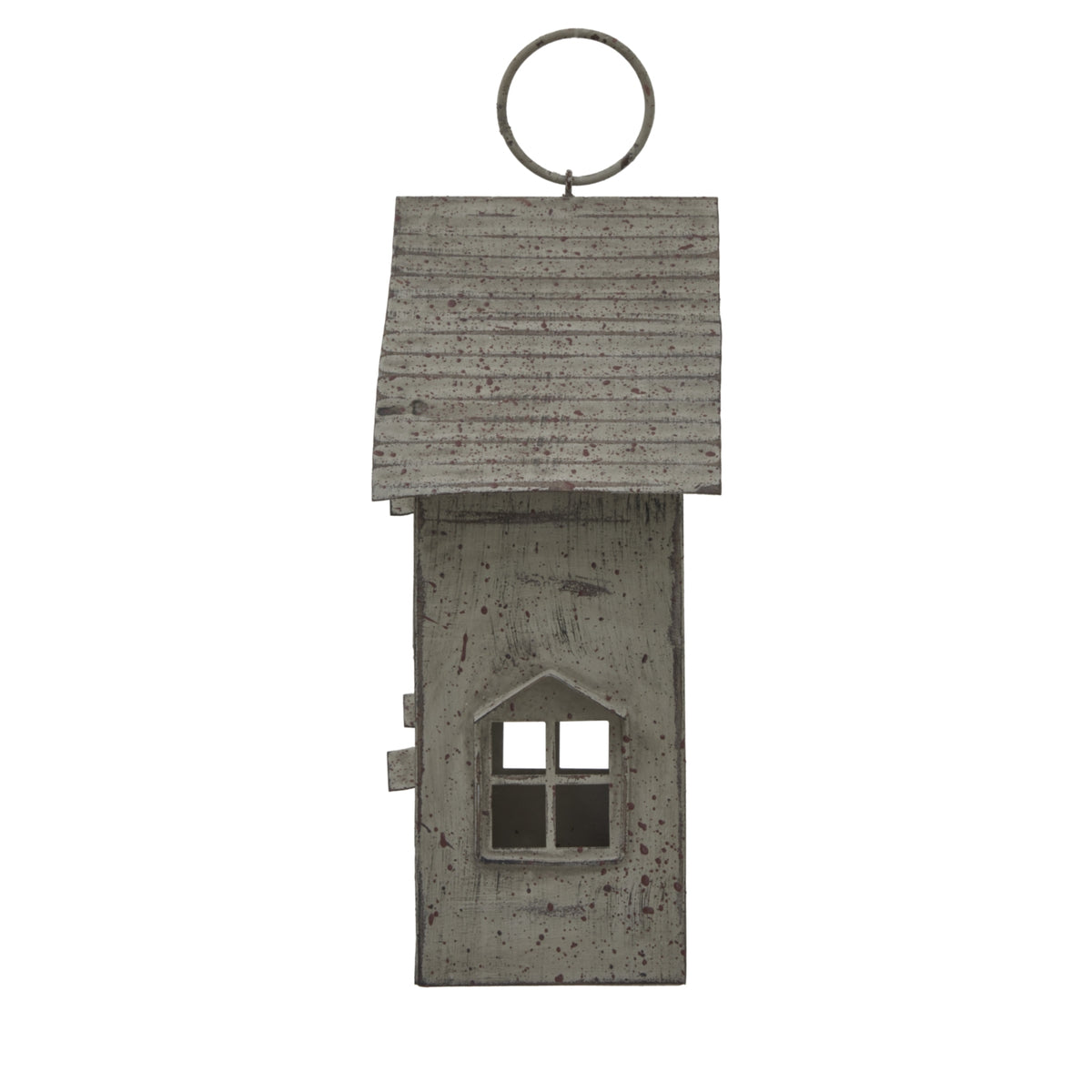 Rustic  Metal Hanging House Tealight With Glass Votive