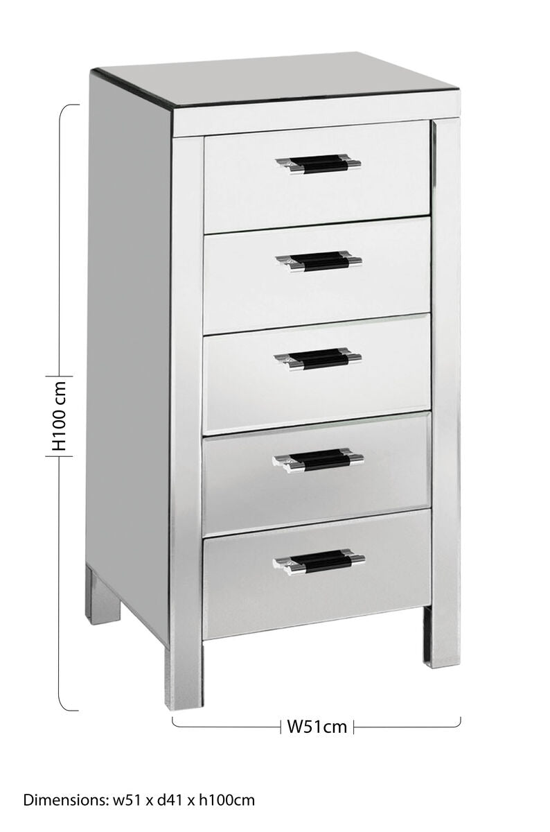 Vincenzo Mirrored Glass 5 Drawer Chest