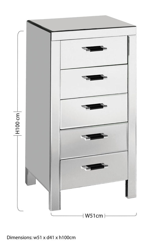 Mirrored Glass 5 Drawer Chest