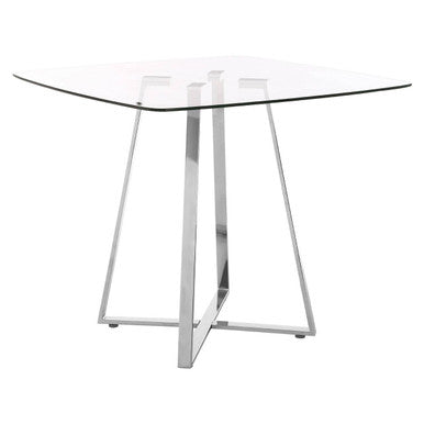 Metropolitan Clear Glass Square Dining Table with Silver Finish Legs