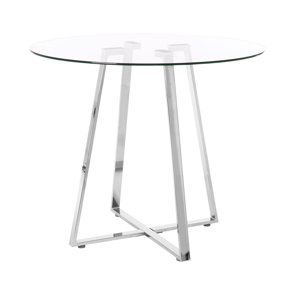 Metropolitan Clear Glass Round Dining Table with Silver Finish Legs