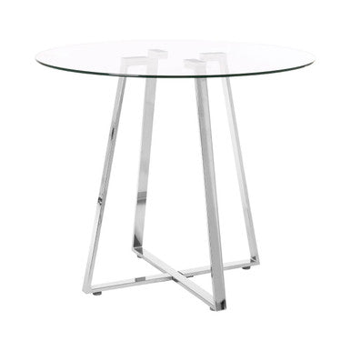 Metropolitan Clear Glass Round Dining Table with Silver Finish Base