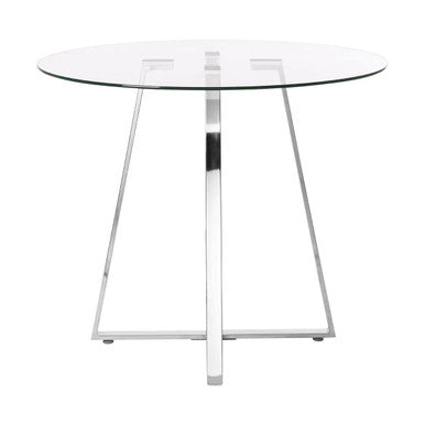 Metropolitan Clear Glass Round Dining Table with Silver Finish Base