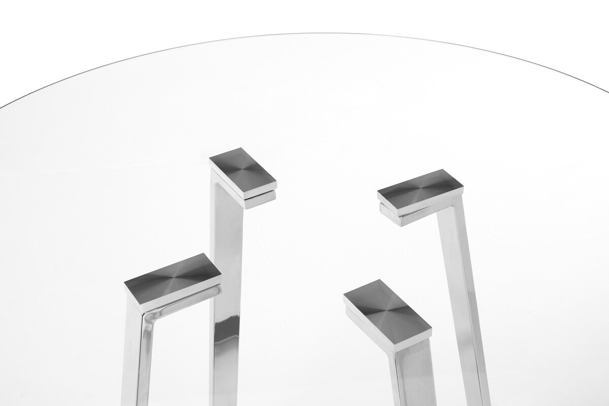 Metropolitan Clear Glass Round Dining Table with Silver Finish Legs