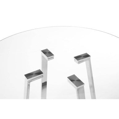 Metropolitan Clear Glass Round Dining Table with Silver Finish Base