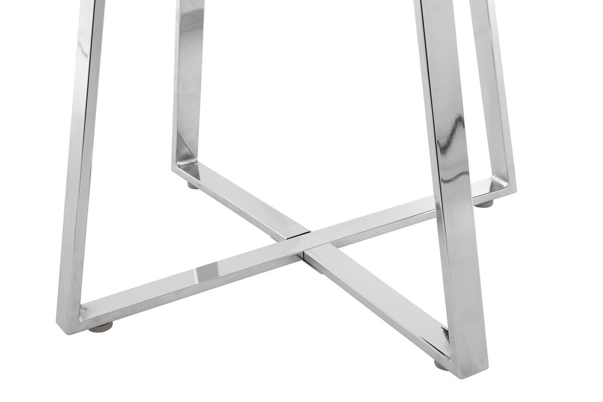 Metropolitan Clear Glass Round Dining Table with Silver Finish Legs
