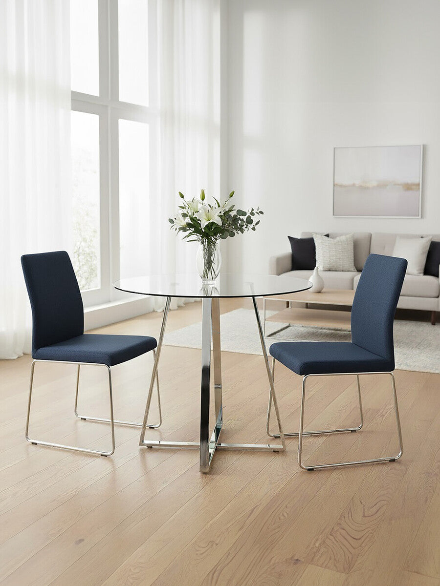 Metropolitan Clear Glass Round Dining Table with Silver Finish Legs