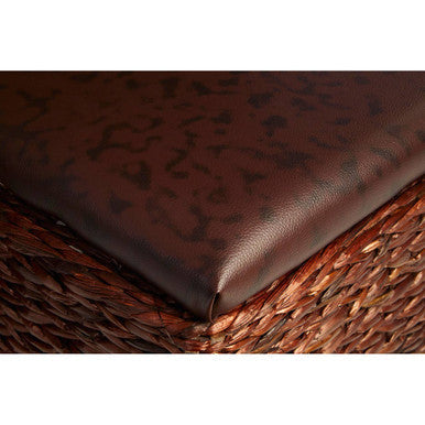 Cattail Brown Woven Rattan and Faux Leather Set of 2 Storage Ottomans