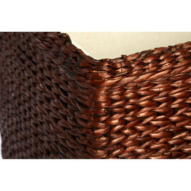Cattail Brown Woven Rattan and Faux Leather Set of 2 Storage Ottomans