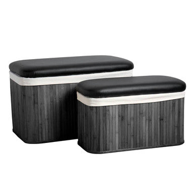 Bambi Black Bamboo Set of 2 Storage Ottomans