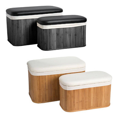 Bambi Black Bamboo Set of 2 Storage Ottomans