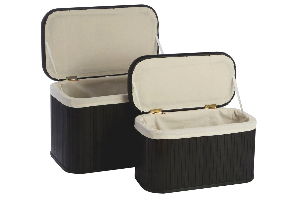 Bambi Black Bamboo Set of 2 Storage Ottomans