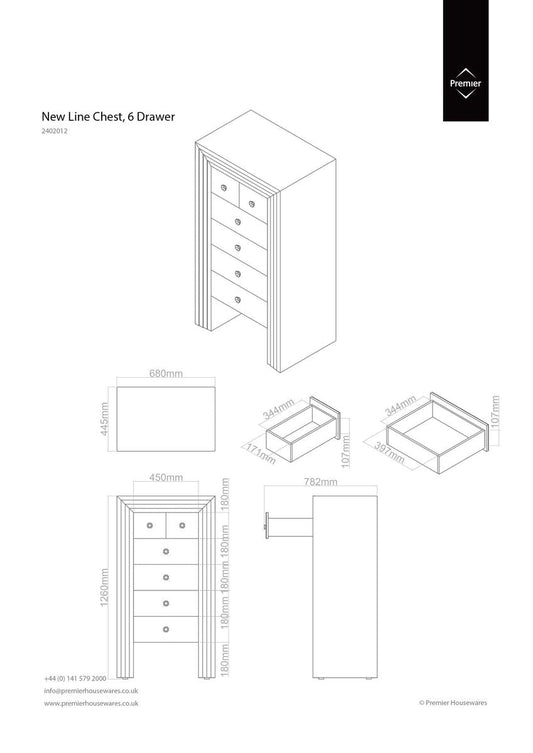Mirrored 6 Drawer Chest