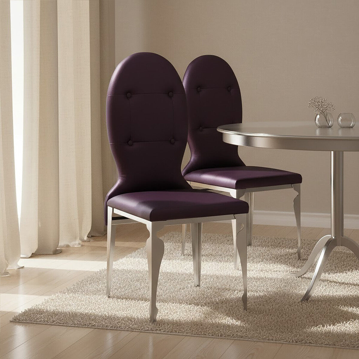 Silk Purple Dining Chair with Silver Finish Legs