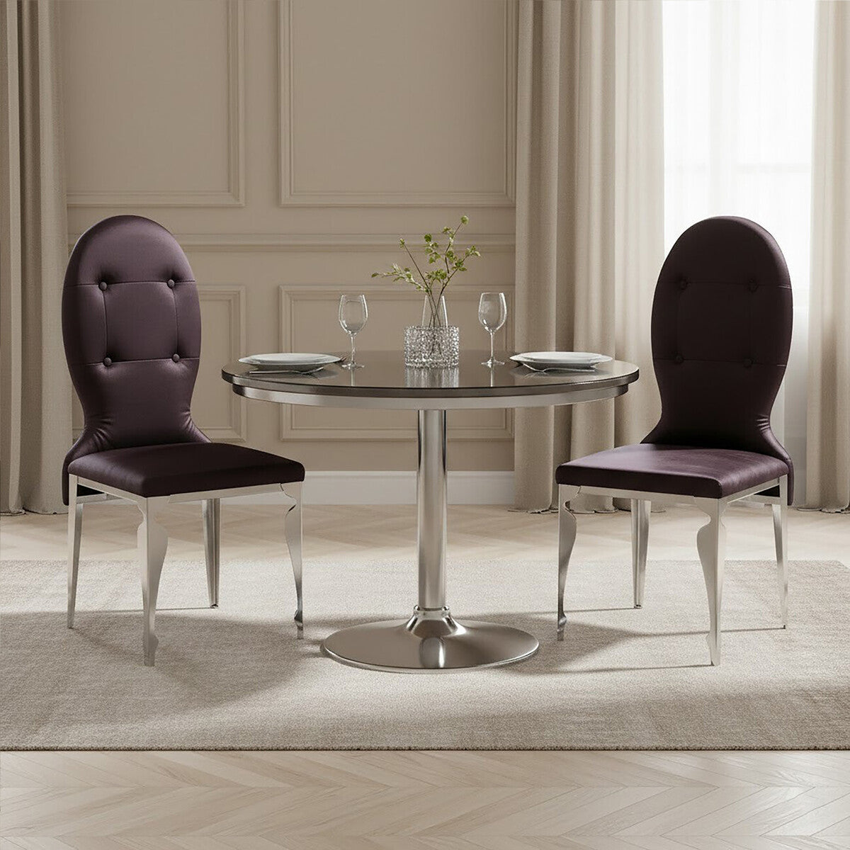 Silk Purple Dining Chair with Silver Finish Legs