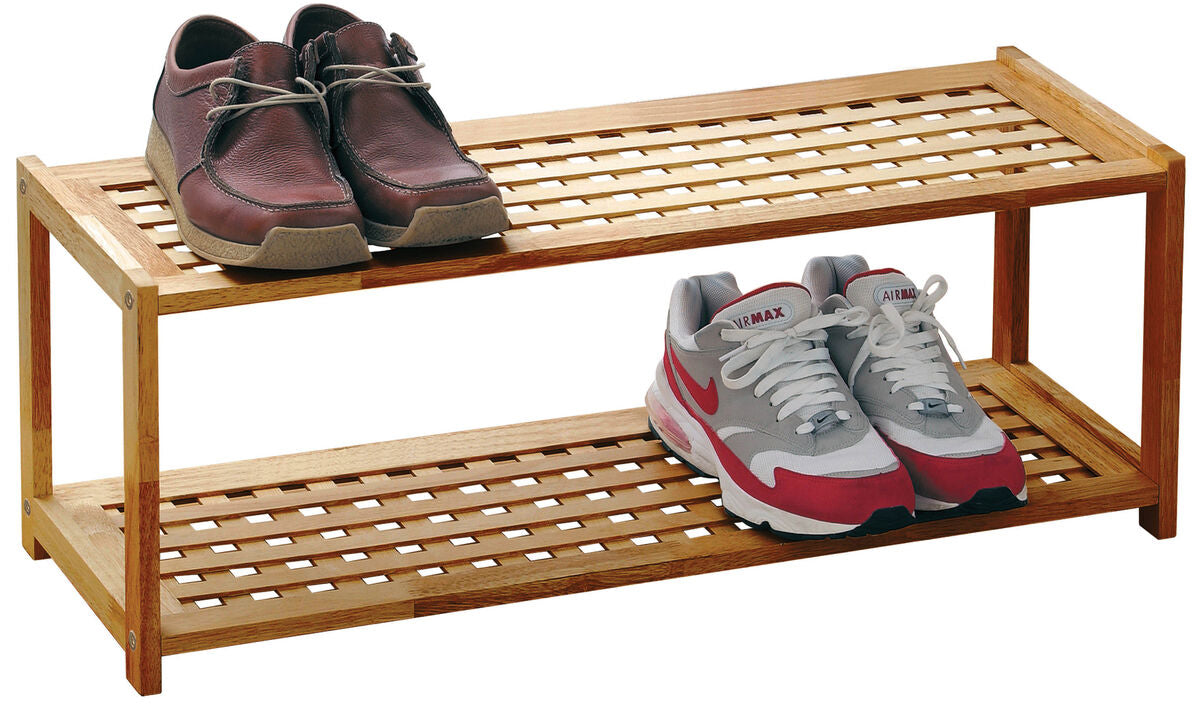 Arla Natural Walnut Wood 2 Tier Shoe Rack