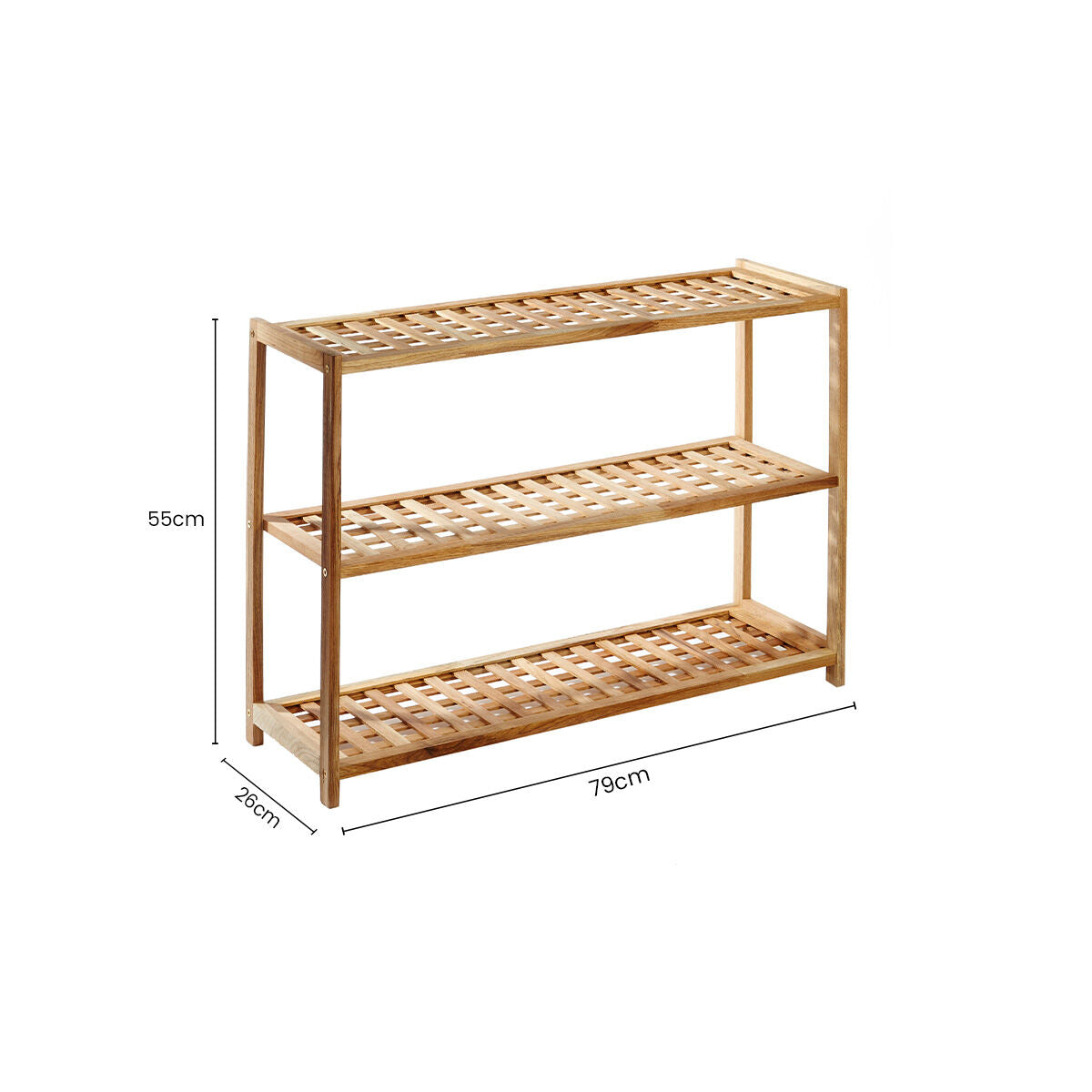 Arla Natural Walnut Wood 3 Tier Shoe Rack
