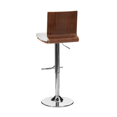 Giles Walnut Wood and White Leather Effect Bar Chair