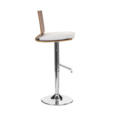 Giles Walnut Wood and White Leather Effect Bar Chair