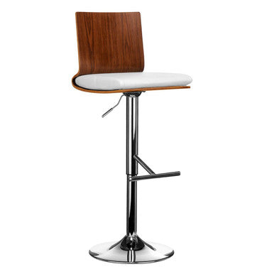 Giles Walnut Wood and White Leather Effect Bar Chair