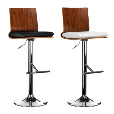 Giles Walnut Wood and White Leather Effect Bar Chair