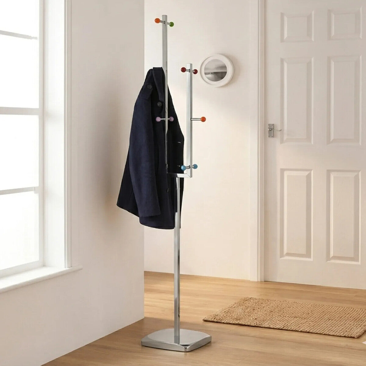 Joan Chrome Finish Coat Stand with Ceramic Ball Hooks