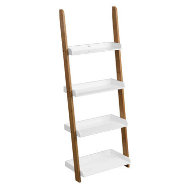 Nostra White Gloss and Bamboo 4 Tier Ladder Shelf Unit