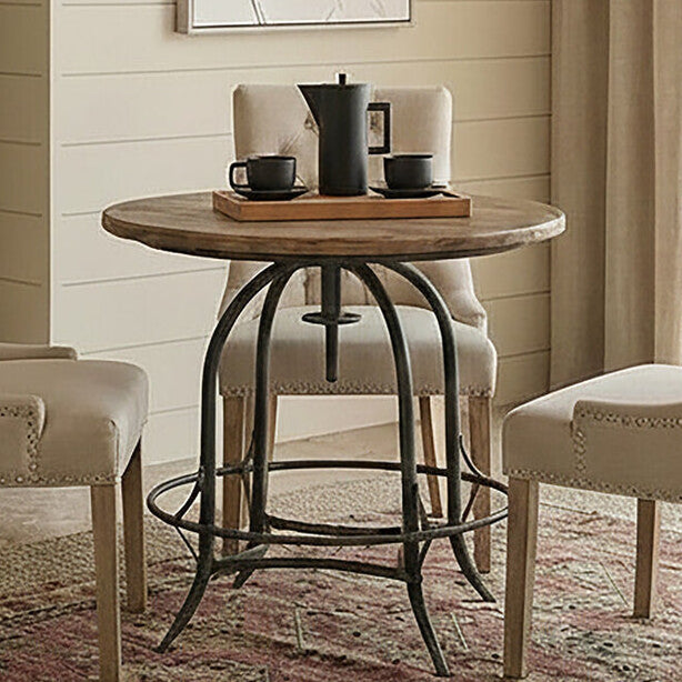 Foundry Natural Wooden and Metal Round Bar Table