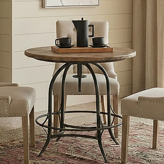 Foundry Natural Wooden and Metal Round Bar Table