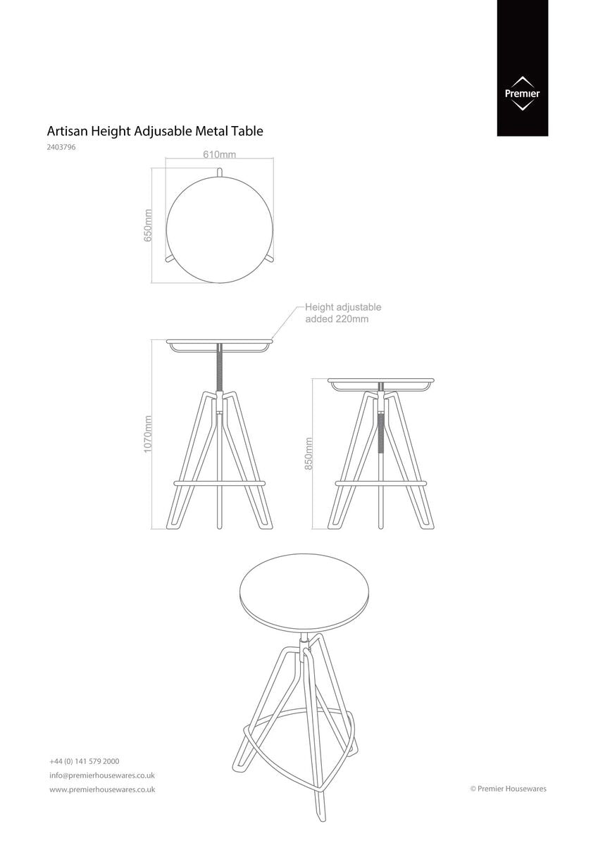 Artisan Cream Metal Adjustable Bar Table