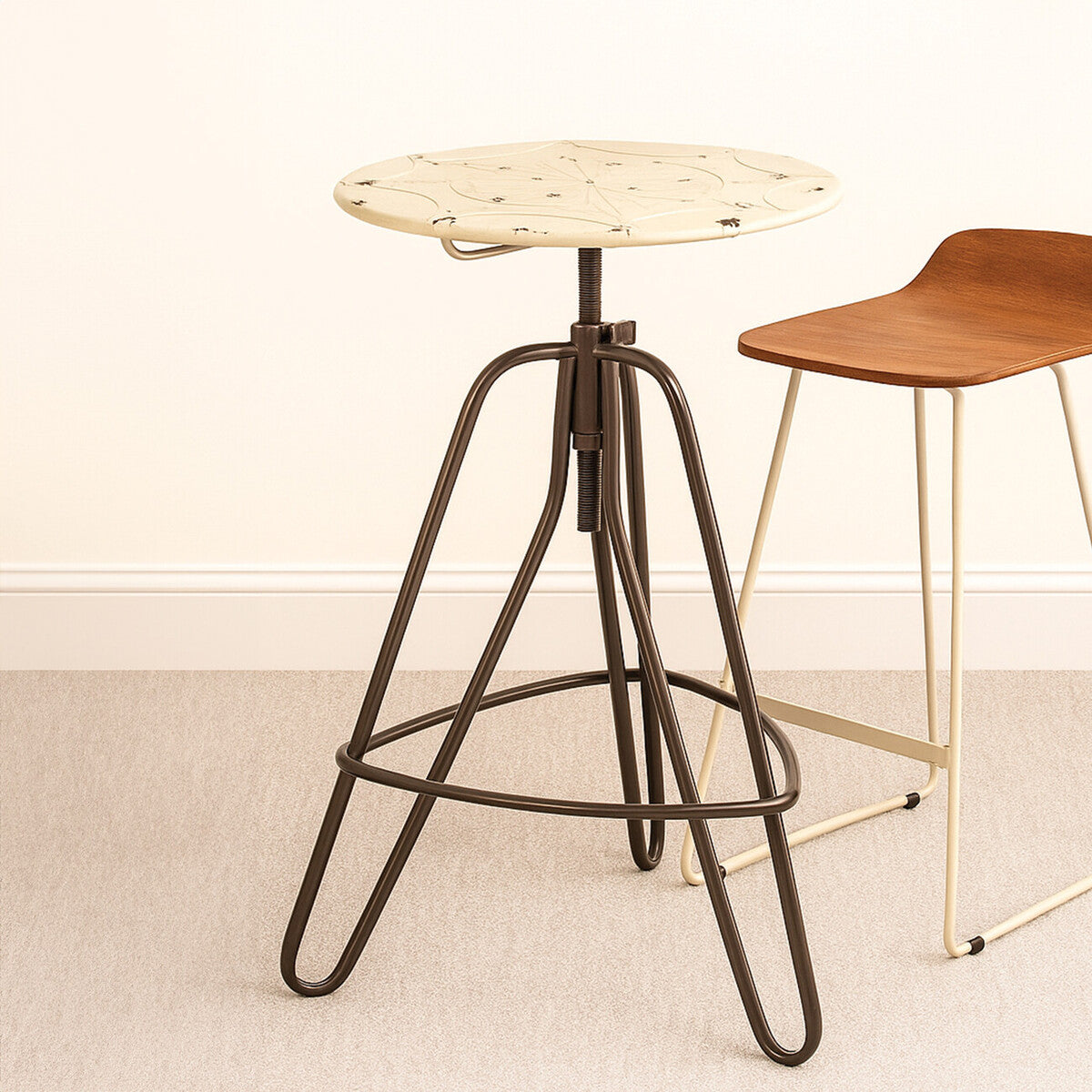 Artisan Cream Metal Adjustable Bar Table