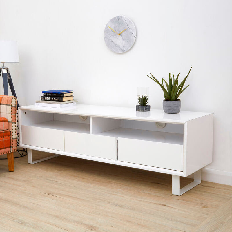Moritz White High Gloss Finish 3 Drawer Media Unit