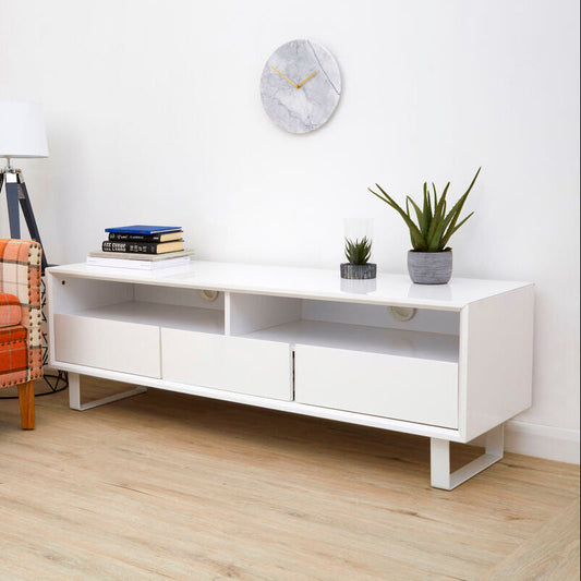 Moritz White High Gloss Finish 3 Drawer Media Unit