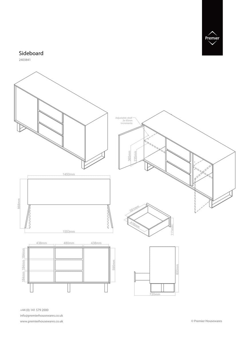 Moritz White High Gloss Finish 2 Door and 3 Drawer Sideboard