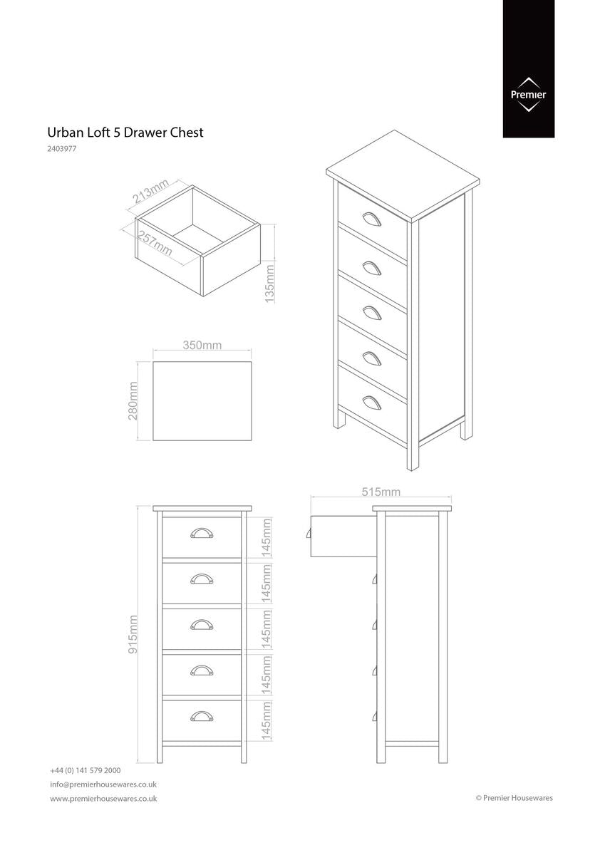 Urban Loft Multi Coloured Wooden 5 Drawer Chest
