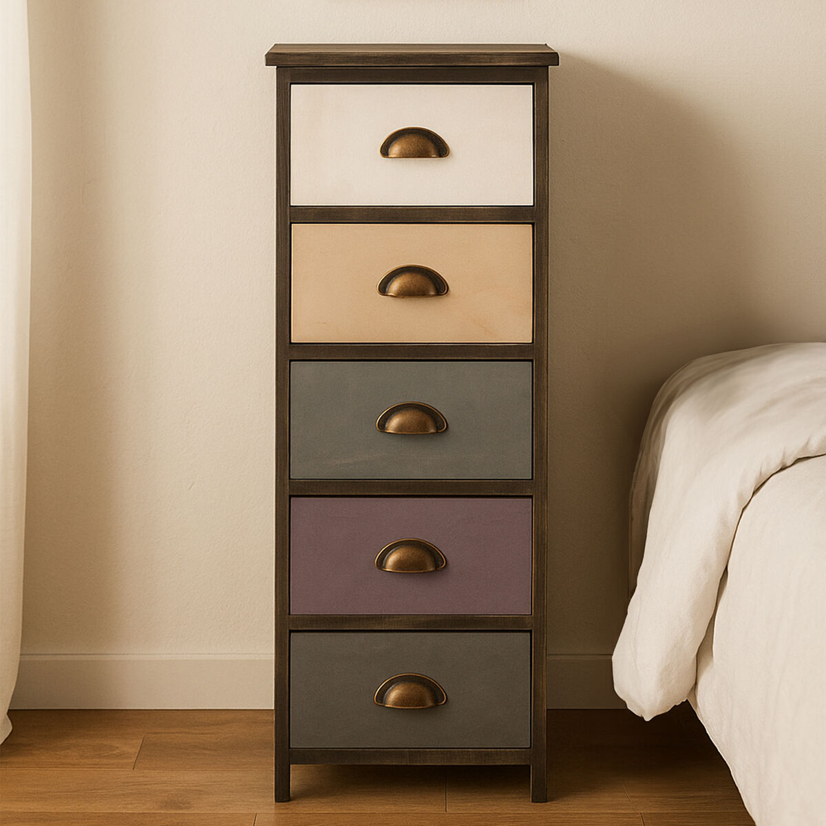 Urban Loft Multi Coloured Wooden 5 Drawer Chest